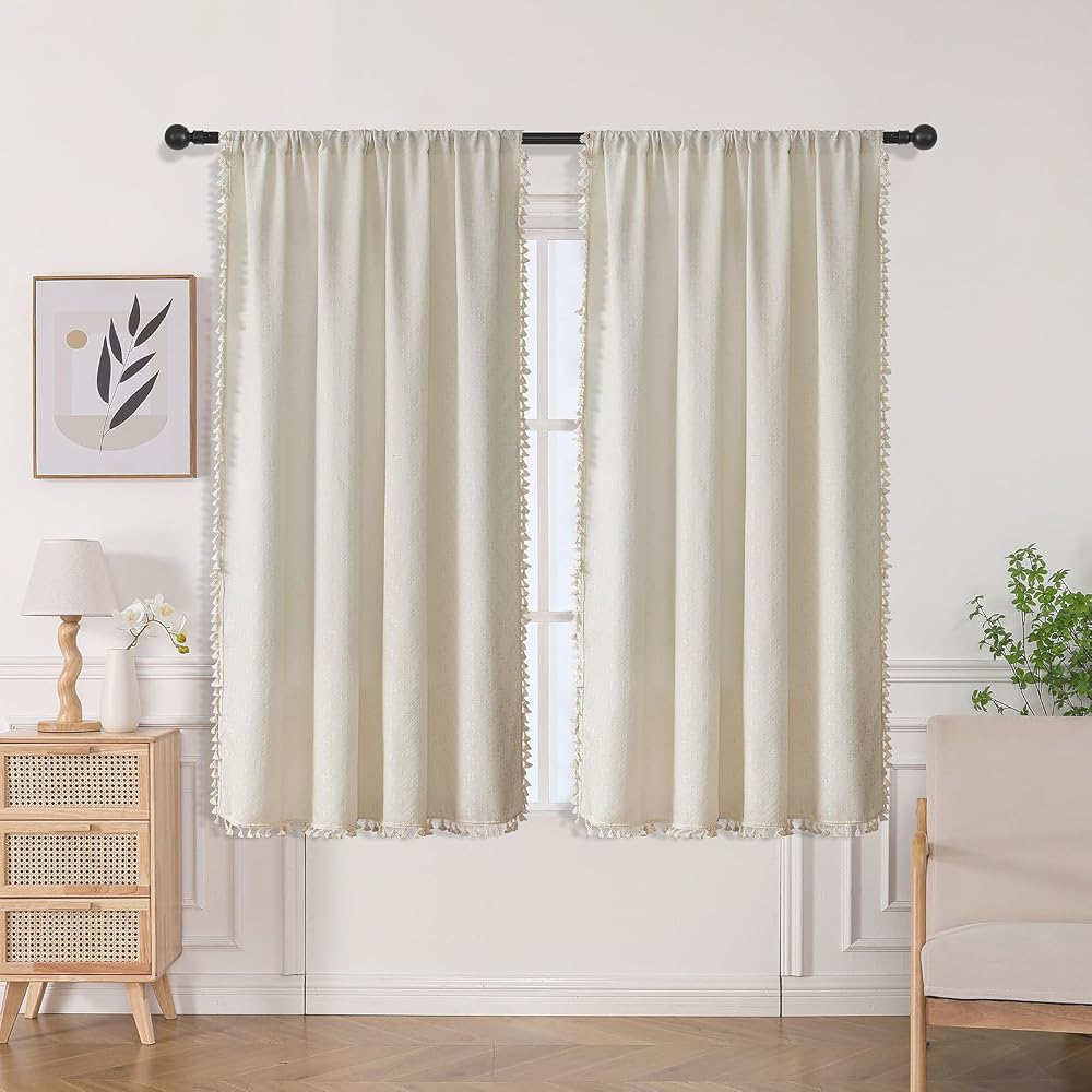 Joydeco Beige Boho Curtains 63 Inch 2 Panels Rod Pocket Light Filtering