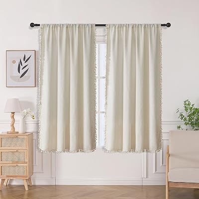 Joydeco Beige Boho Curtains 63 Inch 2 Panels Rod Pocket Light Filtering