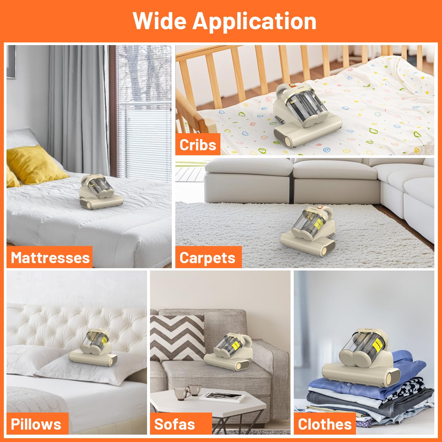 Mattress Vacuum Cleaner,16Kpa Suction with 253.7nm UV-C Light Bed Vacuum, 4400 Beats/Min,140℉ Heat Dry,Double-Cup Handheld Vacuums for BedCouch,Carpet,HEPA Filter System-Corded(White)