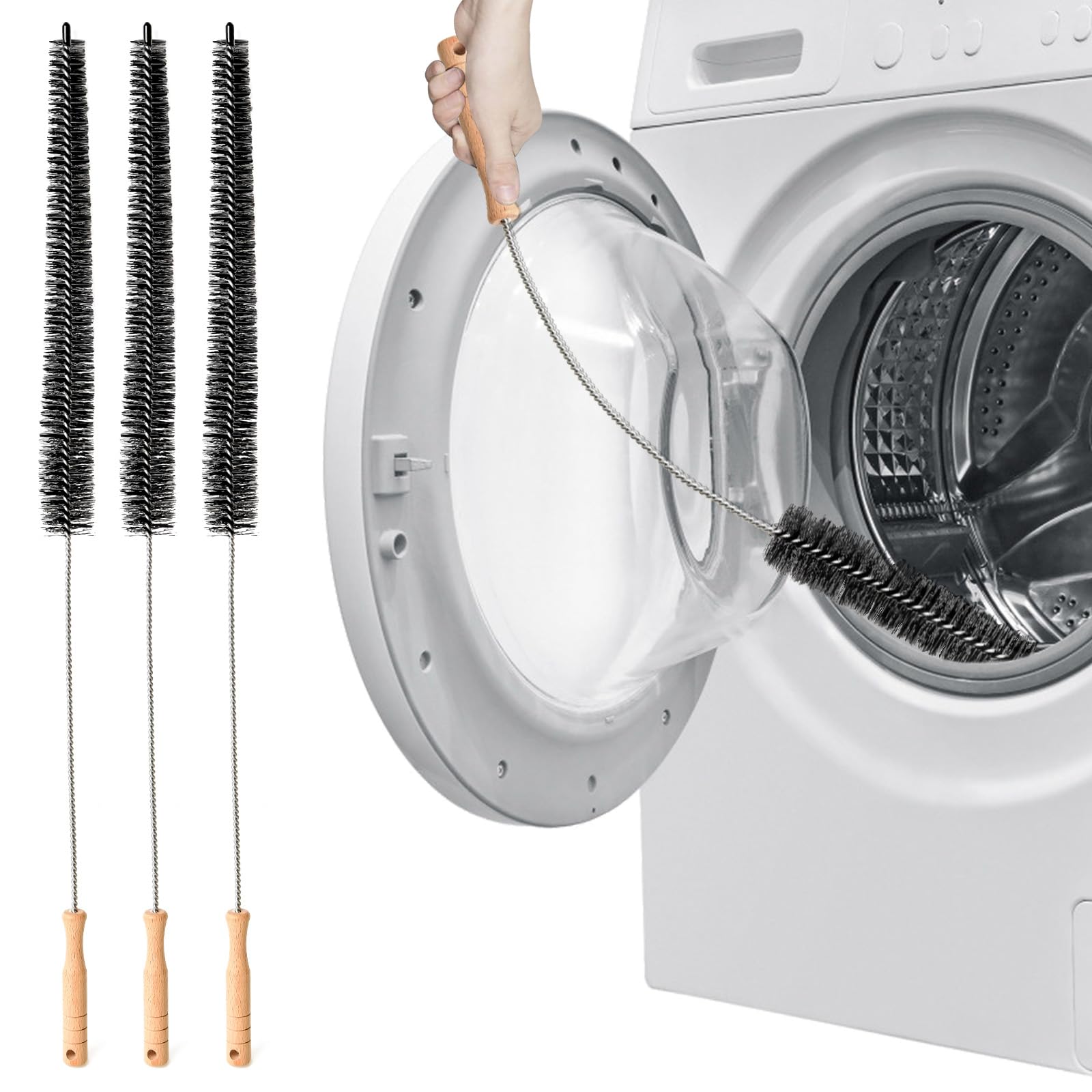 Photo 1 of CONLI 3 Pack Flexible Dryer Vent Brush with Wood Handle for Removing Lint, Dryer Lint Brush Vent Cleaner Long Refrigerator Coil Cleaning Brush for Cleaning Corners and Gaps