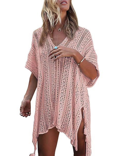 Questquo Beach Cover Up Black Swimsuit Tunic Crochet Robe De