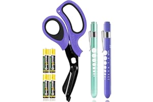 MEUUT 3 Pack Medical Scissors and penlights for Nurses with Four Batteries-One 8" Patented Trauma Scissor Bandage Scissor Two LED Pen lights for Nurse Doctor EMT First Aid