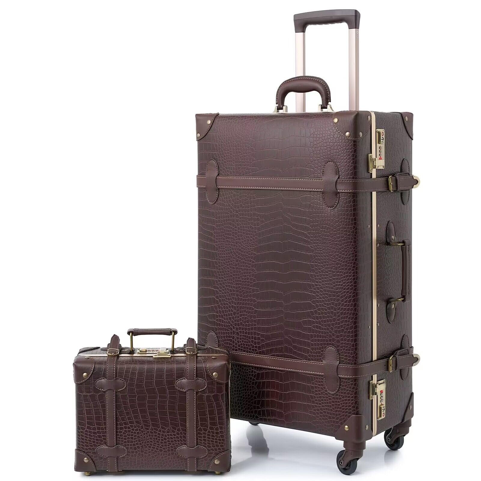 urecity Vintage Luggage Set of 2, Retro Suitcase Trunk with Wheels for Men  and Women, Cute Designer Travel Lug