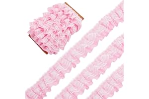 GORGECRAFT 11 Yards Pink Double-Layer Pleated Chiffon Lace Trim 5cm Wide 2-Layer Gathered Ruffle Trim Edging Tulle Trimmings Fabric Ribbon Jacquard lace for DIY Sewing Crafts Pillowcase Embellishments