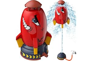 UXSIO Sprinkler Rocket Launcher, Outdoor Water Toys Rocket Sprinkler for Kids, Summer Garden Backyard Games, for Boys & Girls Ages 3 4 5 6 7 8, Red
