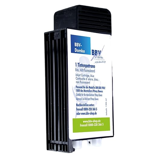BBV-Domke Frankierfarbe für DM800, DM900, DM1000 (190ml, blau) Refill-Farbkartusche passend für den hier aufgeführten Herstel