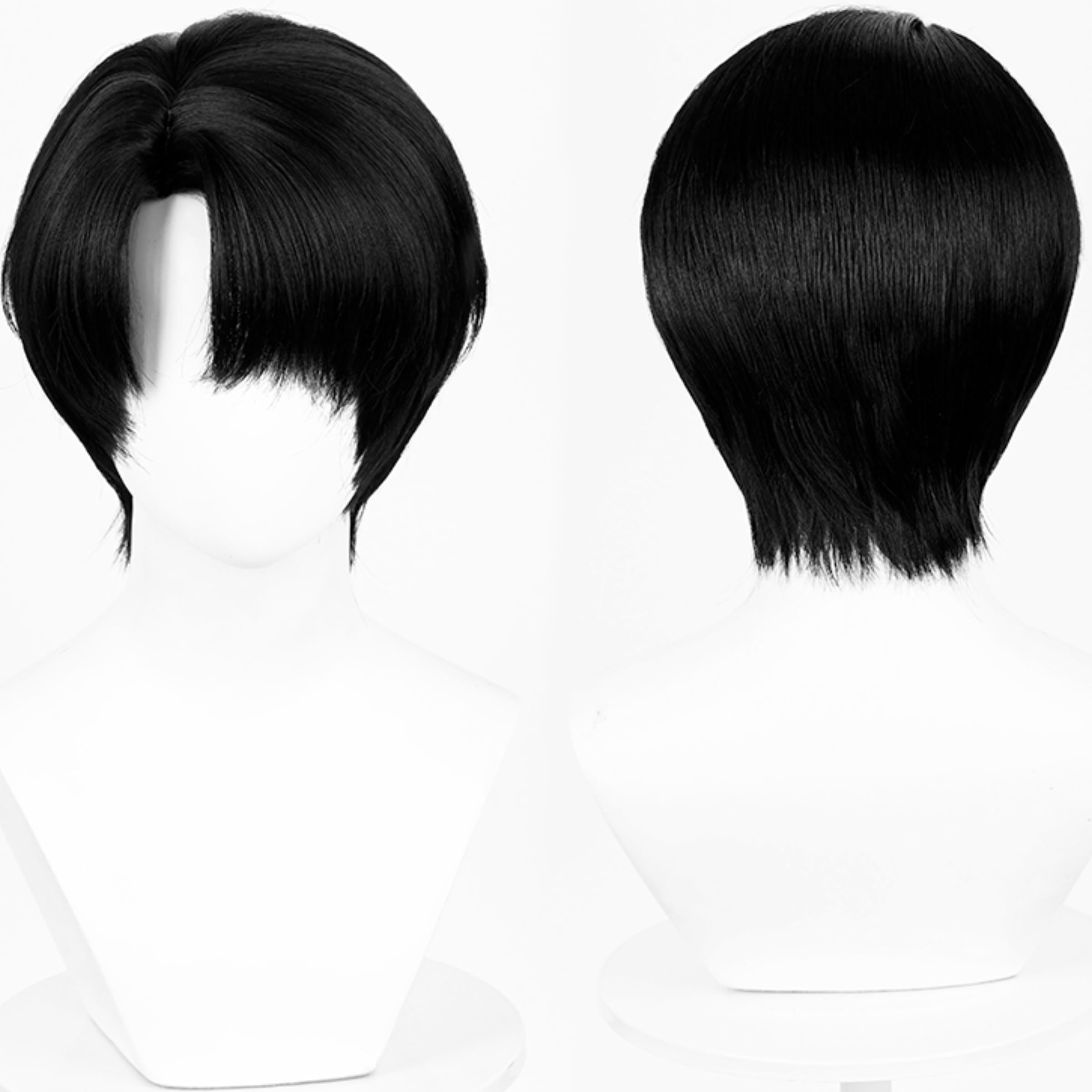 Photo 1 of Short Black Anime Cosplay Wig Men's Black Side Part Costume Wig with Bangs Synthetic Hair for Unisex Halloween Party