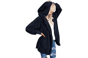 LookbookStore Womens Cardigan 2024 Winter Oversized Open Front Fleece Hooded Draped Pockets Jacket Coats