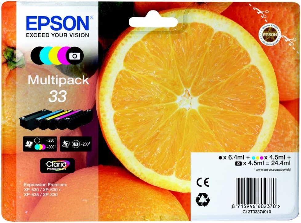 Epson 33 Claria Premium Ink Multipack Standard Cyan Magenta Yellow Black Photo