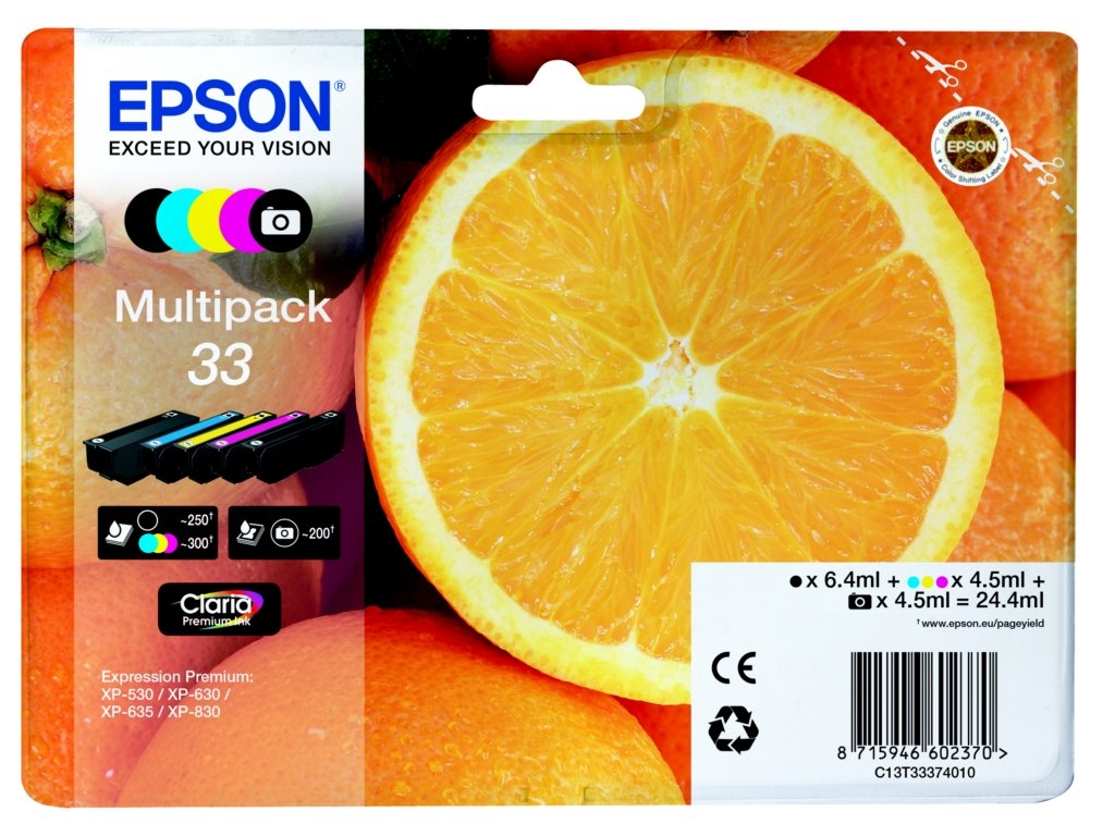 Epson Multipack 33 Non-Tagged Inkjet Cartridges CMYKPhK (Pack of 5)