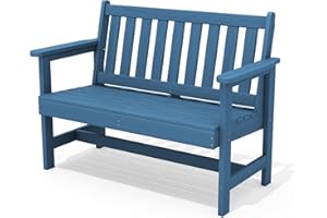 SERWALL Outdoor Bench, HDPE Outdoor Benches Weatherproof, 2-Person Garden Bench with 660 lbs Weight Capacity, Patio Benches for Outdoors, Garden, Porch, Backyard and Park, Navy Blue