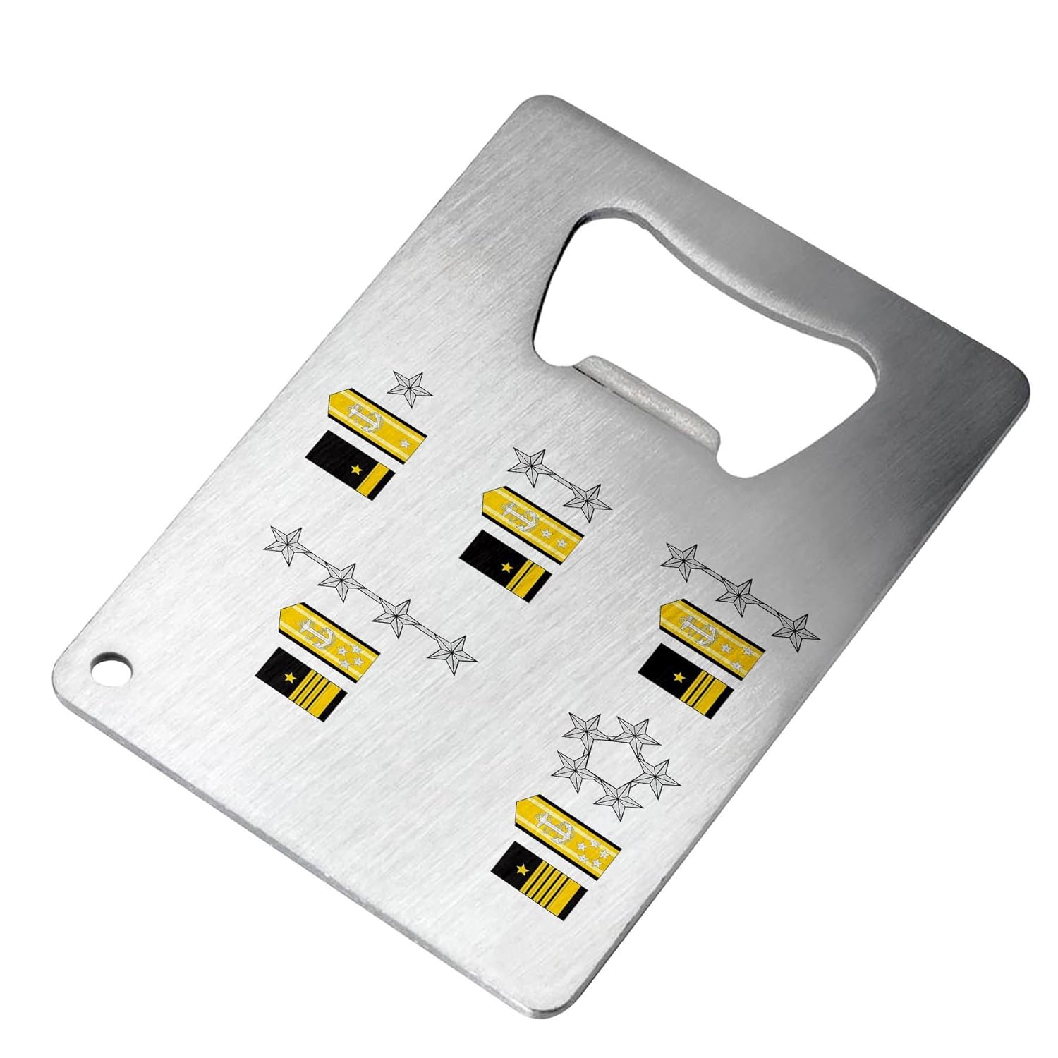 Bottle Opener - Stainless Steel - Fits in wallet - US Navy, officer rank insignia (admirals)