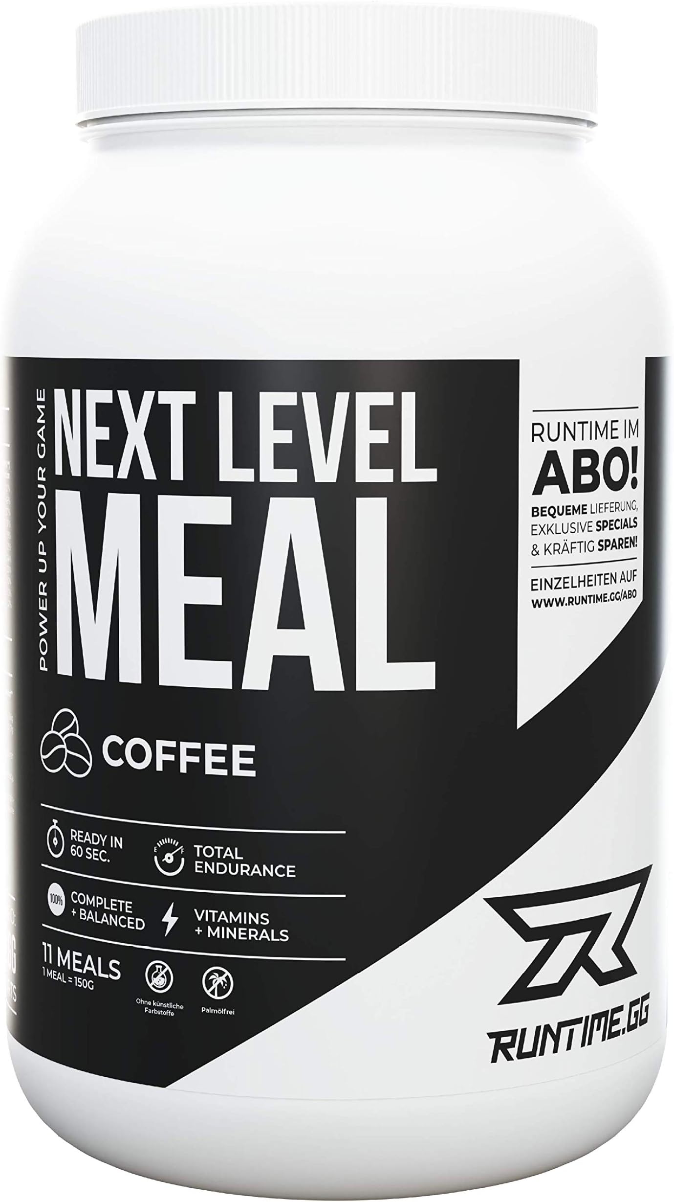 Runtime Next Level Meal - Full Meal Replacement for Long-Lasting Satiation, Energy, Concentration and Performance, with Vitamins and Nutrients (Coffee)