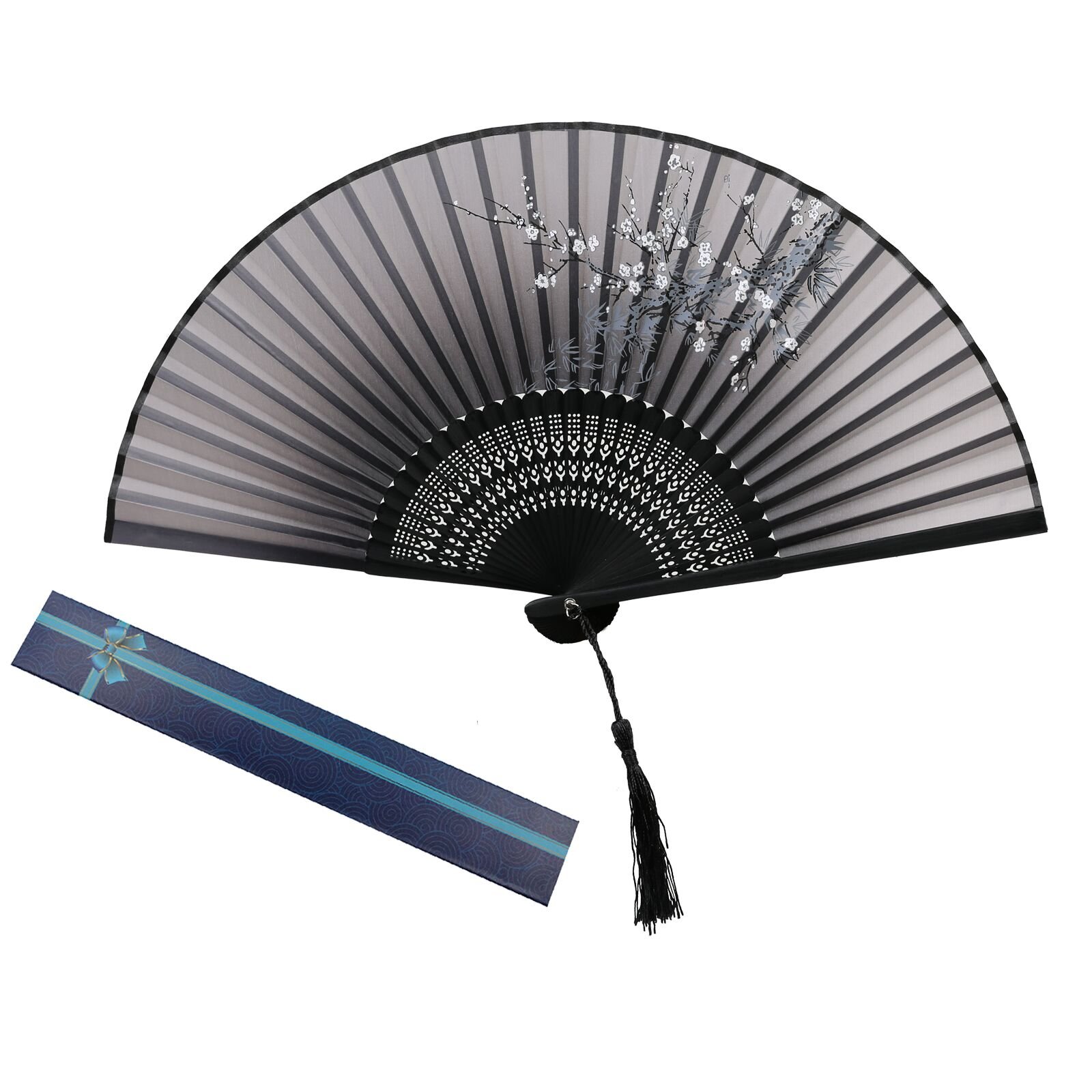 KAKOO Silk Folding Fan Chinese Style Plum Blossom Pattern Design Bamboo Hand Held Fans for Dancing Wedding Party Props Home Office Wall Decoration