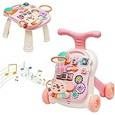 3 in 1 Baby Walker and Activity Center for Girl, Sit to Stand Learning Walk, Early Educational Push Toys with Panel for Infant Toddlers Push Toys Gifts for Girl