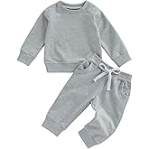 Thorn Tree Toddler Baby Boys Fall Outfits Long Sleeve Pull On Sweatshirt Elastic Waist Pants 2Pcs Solid Clothes Set