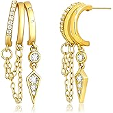 Skyfun Gold Goth Earrings for Women Dainty Triple Huggie Chain Earrings Cute Small CZ Gothic Drop Dangle Earring Jewelry