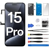 CYKJGS for iPhone 15 Pro Screen Replacement with Earpiece 6.1" LCD Display | 3D Touch Display Digitizer Full Assembly with Ambient Light Sensor Proximity Sensor Repair Tools Kit A3102 A2848 A3101 A3104