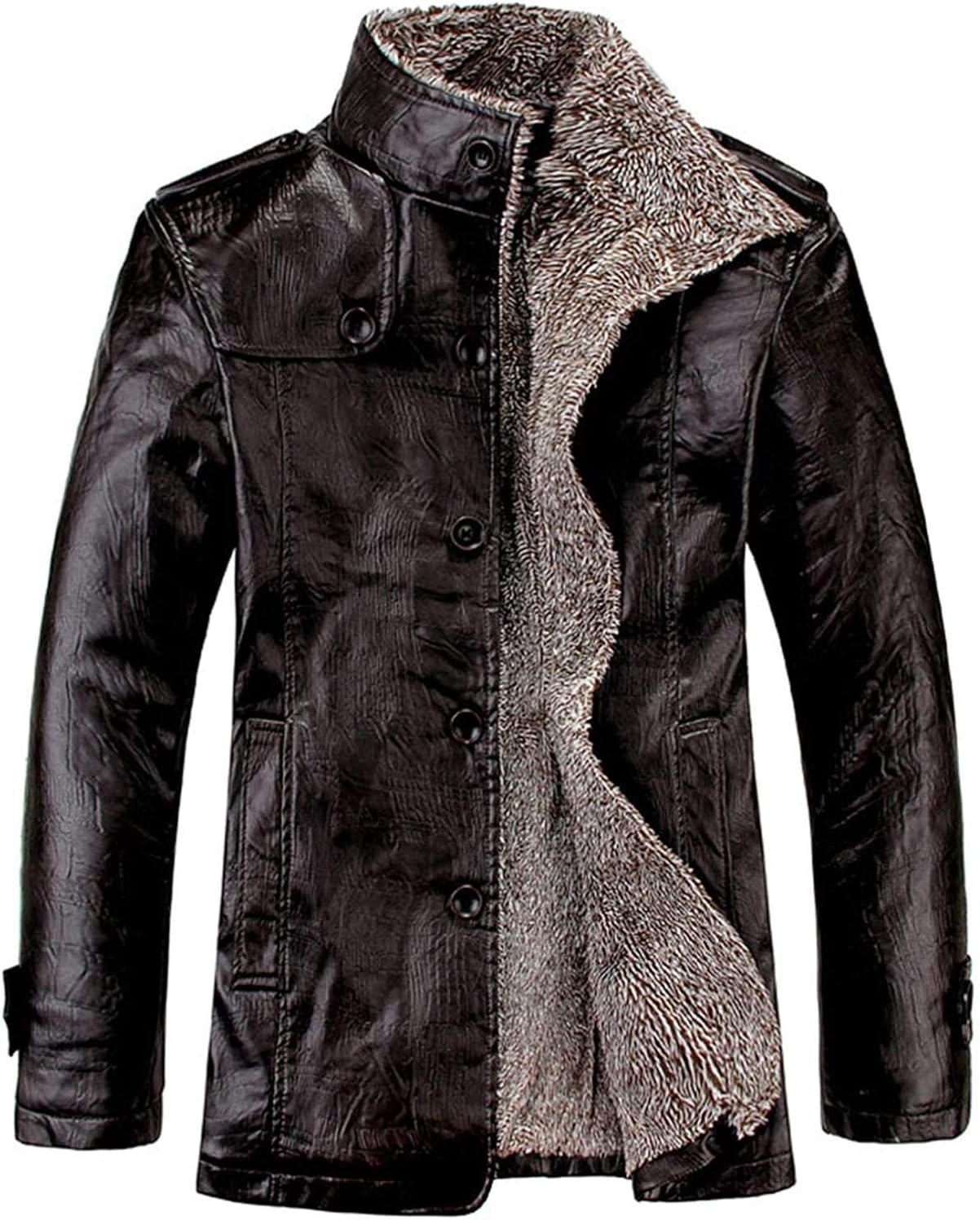 Men's Winter Warm Fur Collar Fleece Lined Jacket Stand Collar Bomber