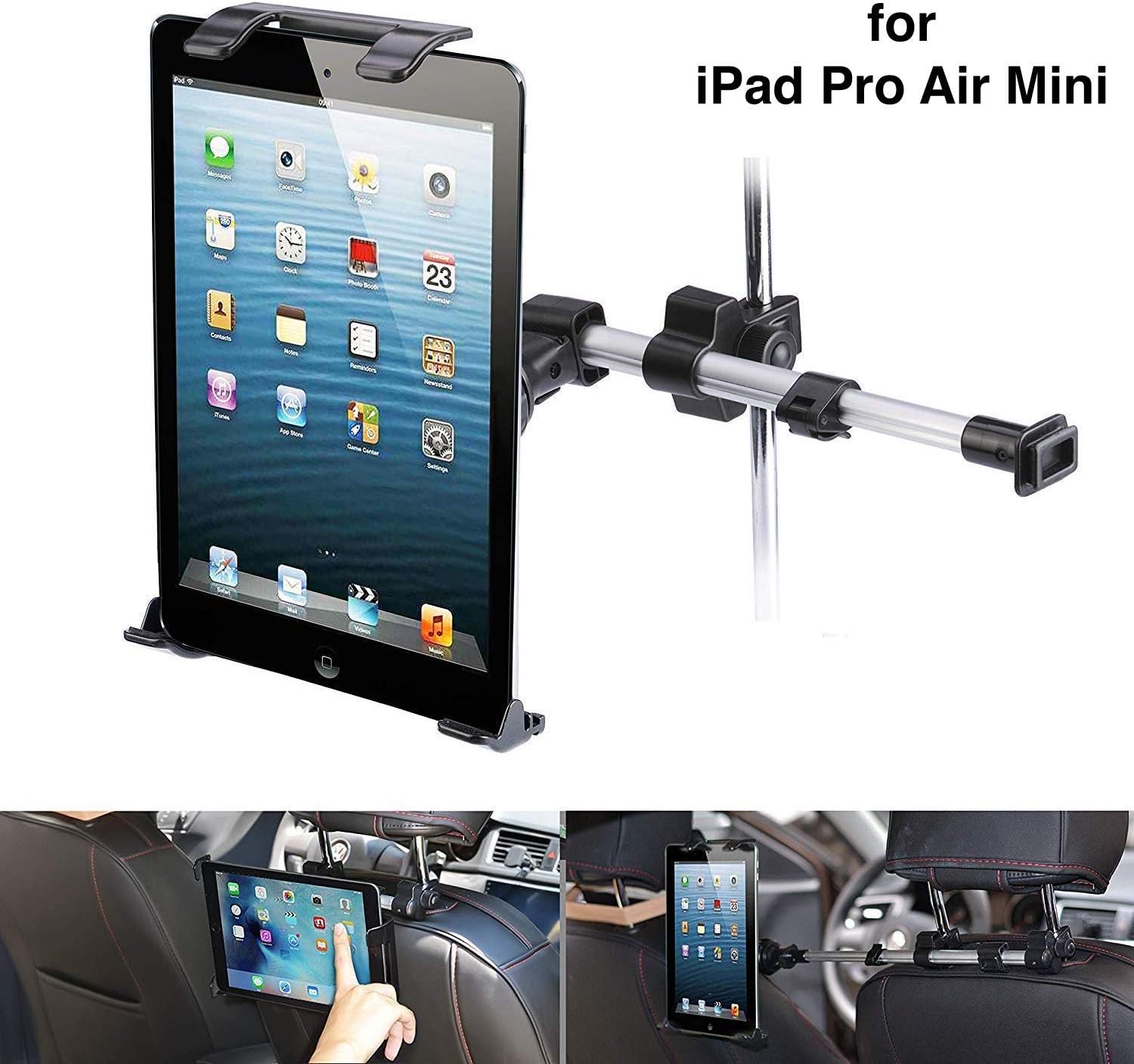 Neetto Car Headrest Tablet Mount, Backseat Holder Compatible with iPad Pro Mini Air, Galaxy Tab, and 7'' to 10.5'' Devices, 360° Rotation, Support Two Positions with Extendable Arm