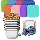 ENCYS Set of 8 Snack Containers,Reusable Snack Container,Stainless Steel lunch box ;Leak Proof Stackable Small Metal Food Containers with Silicone Lids