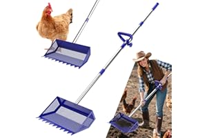 Chicken Poop Scooper & Rake 2-in-1, 304 Stainless Steel Shovel Head, Chicken Litter Scoop with Handle for Chicken Coop & Pet 