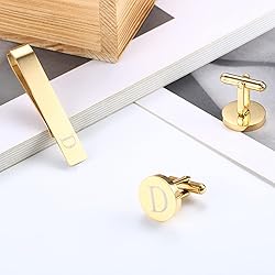 LOYALLOOK Gold Initial Cufflinks and Tie Clip Set