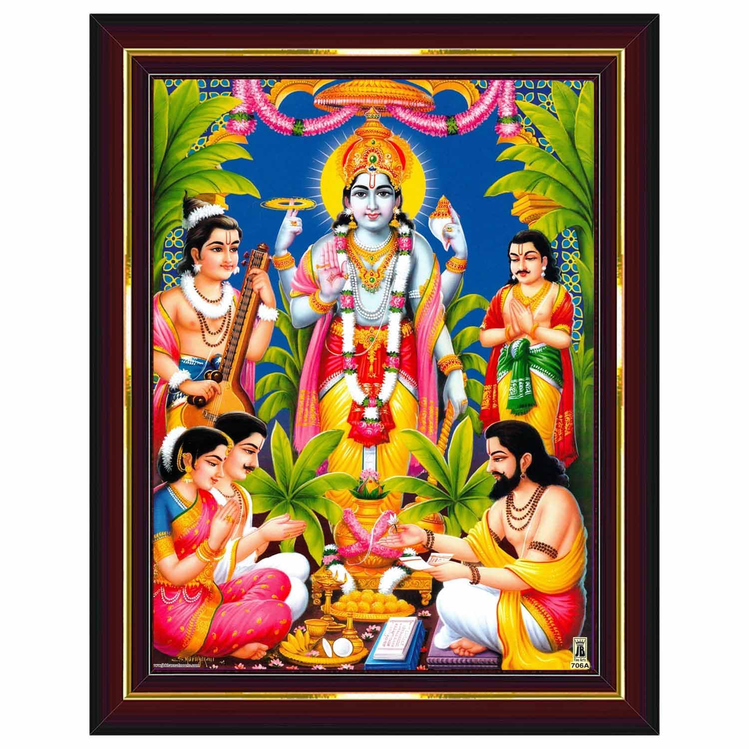View 1 of ***NO FRAME*** Lord Satyanarayana Swamy Bhagwan Satyanarayan Pooja Photo poster Wall Painting Framed Home Decor Item Diwali Gift Item Indian religious item Pack of 1