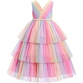 IBTOM CASTLE Flower Girl Dress Kids Birthday Dress Ruffle Pearls Tiered Tulle Party Dress Wedding Gown Prom