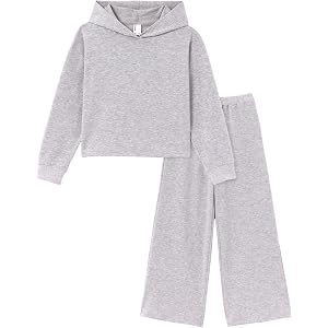 PATPAT Girls 2 Piece Outfits Sets Long Sleeve Hoodie Sweatshirt + Wide Leg Pants Fall Winter Clothing, Size 7-16 Years