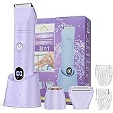 Bikini Trimmer for Women, 3 in 1 Electric Razors for Women, Waterproof Pubic Hair Trimmer and Facial Hair Remover, Rechargeable Electric Shaver for Underarm Leg Arm Body with LED Display