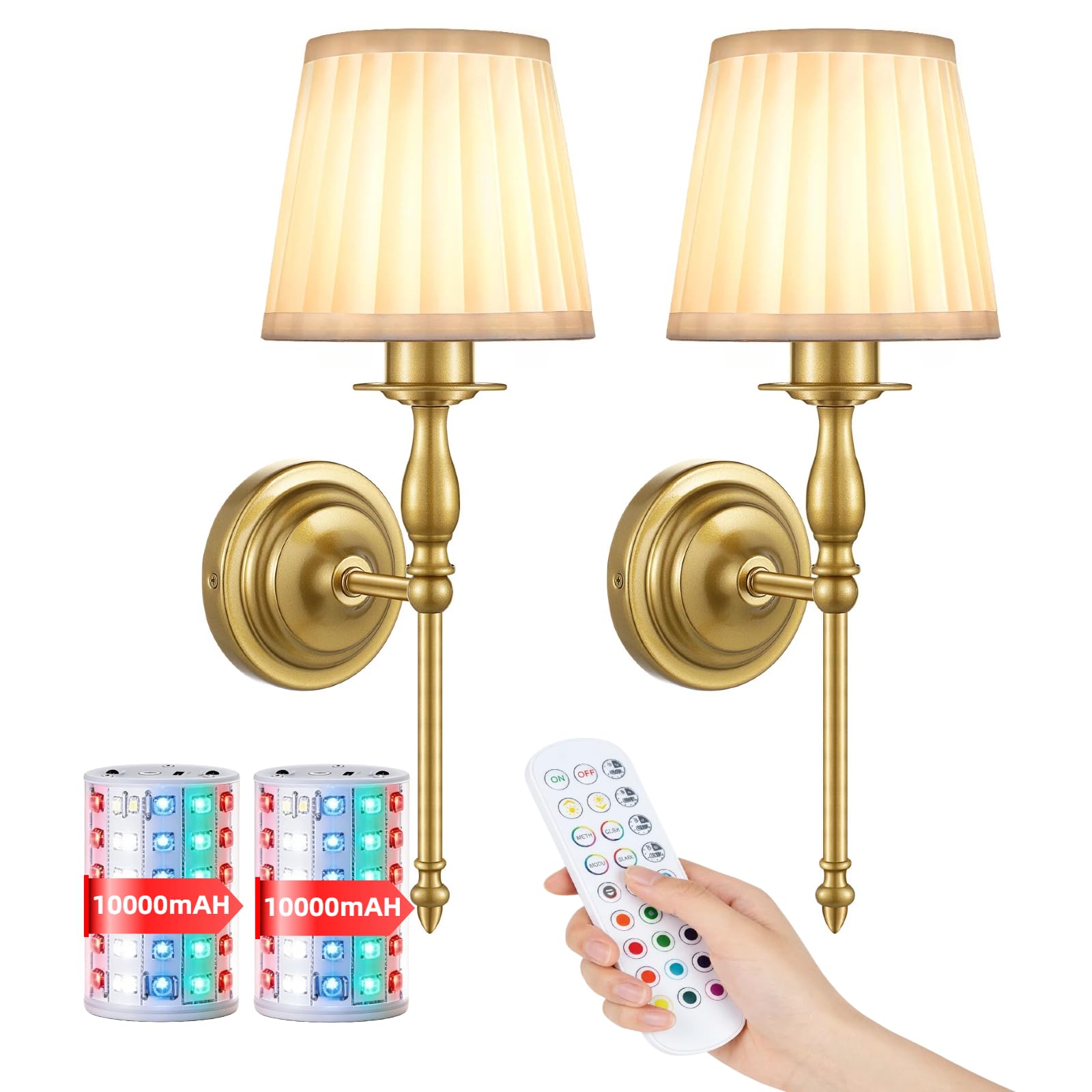 Photo 1 of 10000mAh Battery Operated Wall Sconce Set of 2,Rechargeable Wall Sconces set of Two,Vintage Gold Sconces Wall Decor,Wireless Wall Lamp,Cordless Wall Lights Living Room Bedroom (Not Peel and Stick on)