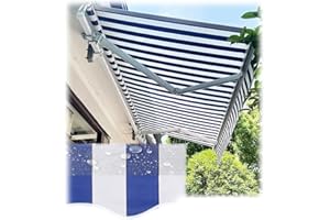 AHAVI Manual Awning Replacement Fabric Retractable Outdoor Patio Garden 100% Polyester Canopy, Cover, Sun Shade, Shelter for Yard, Deck, Balcony Blue/White Stripes (Color : Blue, Size : 8X7FT)