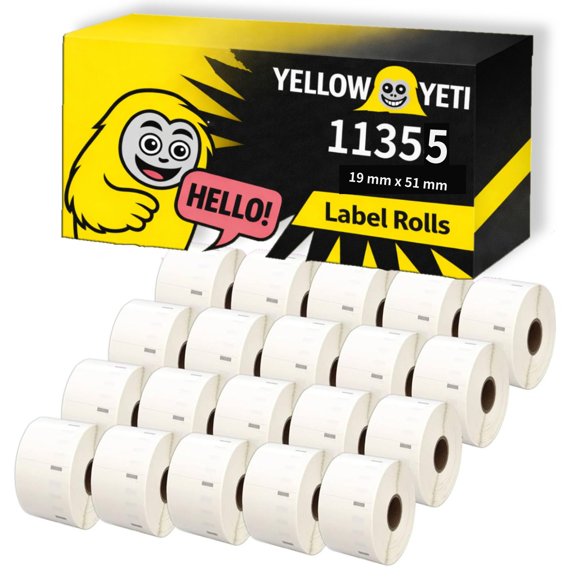 Yellow Yeti 20 Rolls 11355 S0722550 19 x 51mm Multi-Purpose Labels compatible with DYMO LabelWriter 4XL 450 400 330 320 310 Duo/Turbo/Twin Turbo Seiko SLP 450 430 420 400 200 100 | 500 Labels per Roll