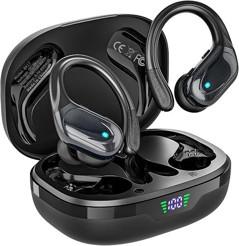 Wireless Earbuds, Sports Bluetooth Headphones, 80Hrs Playtime Ear Buds with LED Power Display, Noise Canceling Headset, IPX7 Waterproof Earphones for Workout/Running Z(Black)