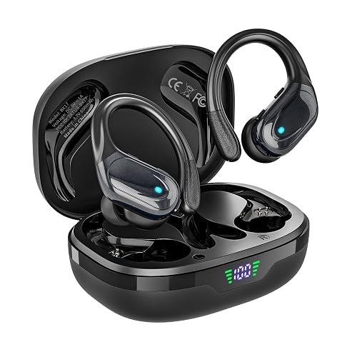 Wireless Earbuds, Sports Bluetooth Headphones, 80Hrs Playtime Ear Buds with LED Power Display, Noise Canceling Headset, IPX7 Waterproof Earphones for Workout/Running Z(Black)