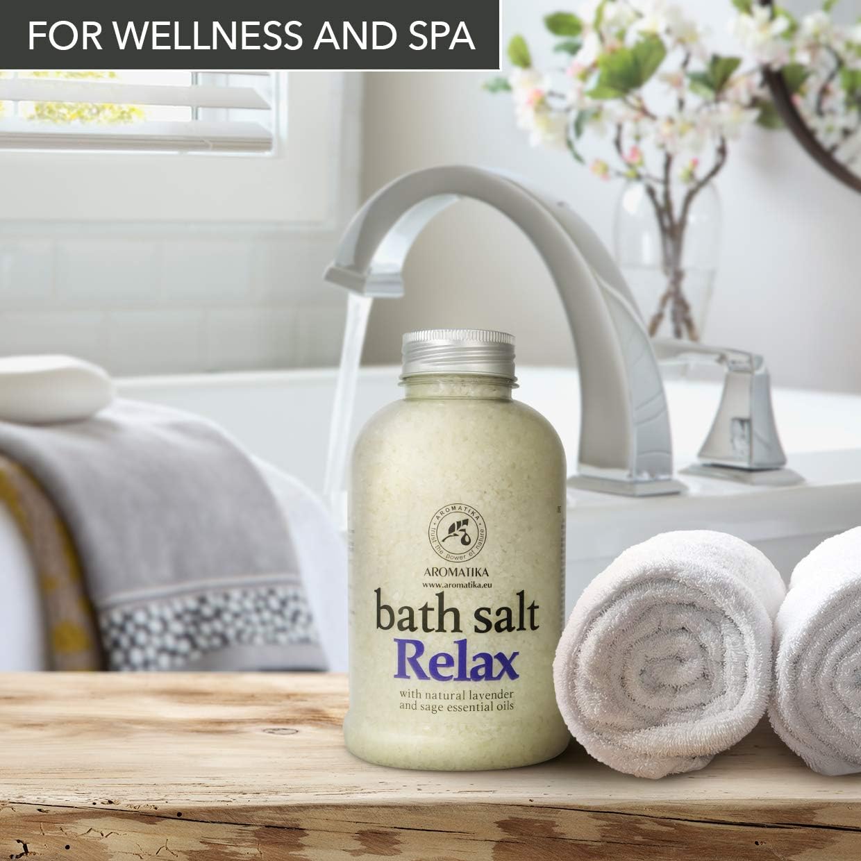 AROMATIKA Relaxing Bath Salts with Lavender & Sage Essential Oils, 600g Aromatherapy Bath Soak for Good Sleep & Stress Relief - Image 5