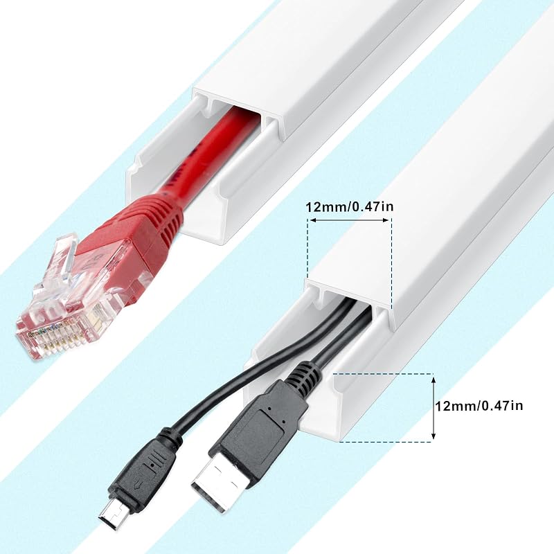 Canalina Passacavi Adesiva, Cavo TV ordinato, Canalina Passacavi Muro, 12 mm(D)*12 mm(A)*0.4m(L), Verniciabile, Autoadesivo, Copertura per Cavi per Computer a Casa o in Ufficio(10 Pezzi)