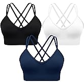 UOOMON Sports Bras for Women V-Neck Strappy Sports Bra Padded Cross Back Medium Support Workout Yoga Bra 3 Pack