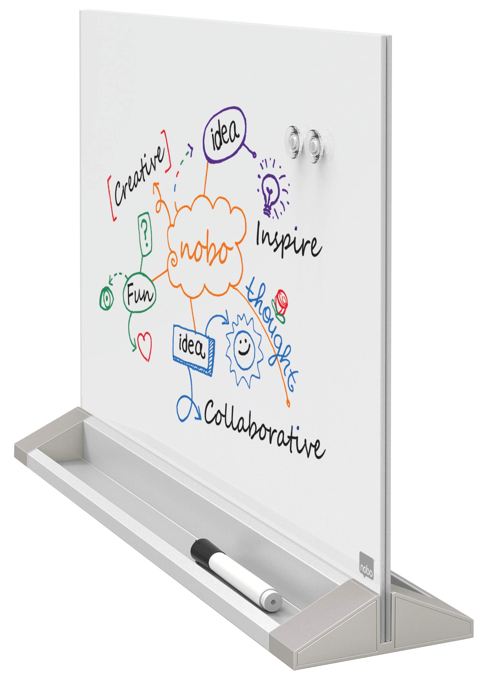 Nobo Glass Dry Wipe Desktop Magnetic Whiteboard , 57.4 x 43.2 x 14 cm, Brilliant White, 1905265