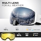 Odoland Ski Goggles Frameless Interchangeable Lens UV 400 OTG Helmet Compatible view 3