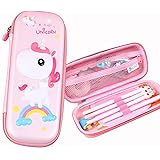 Unicorn Pencil Box for Teen Girls and Kids, Cartoon 3D Pen Pouch Stationery Box, Large Capacity Multi-Compartment (Pink Unico