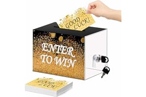 IDEALMUZIK Acrylic Ballot Box with Lock,1 Raffle Box with 100Pcs Enter to Win Raffles Cards,Donation Box,Safe Suggestion Box Storage Container for Voting Tip Jar Coin Card Donation Fundraising,6x5.1x4inch
