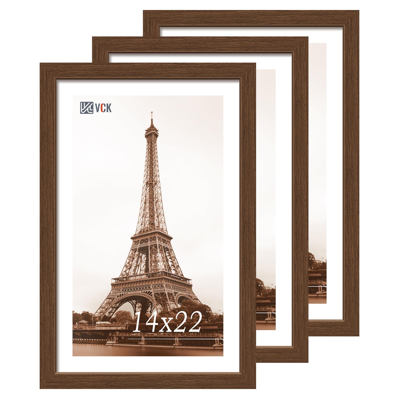 VCK 14x22 Frame Set of 3 - Brown, Wood Picture Frame with Exclusive Wood Grain, Wall Gallery Frame Image