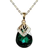 Navachi 18k Gold Plated Crystal Water Drop Zircon Flower Pattern Pendant Necklace 16"+2"