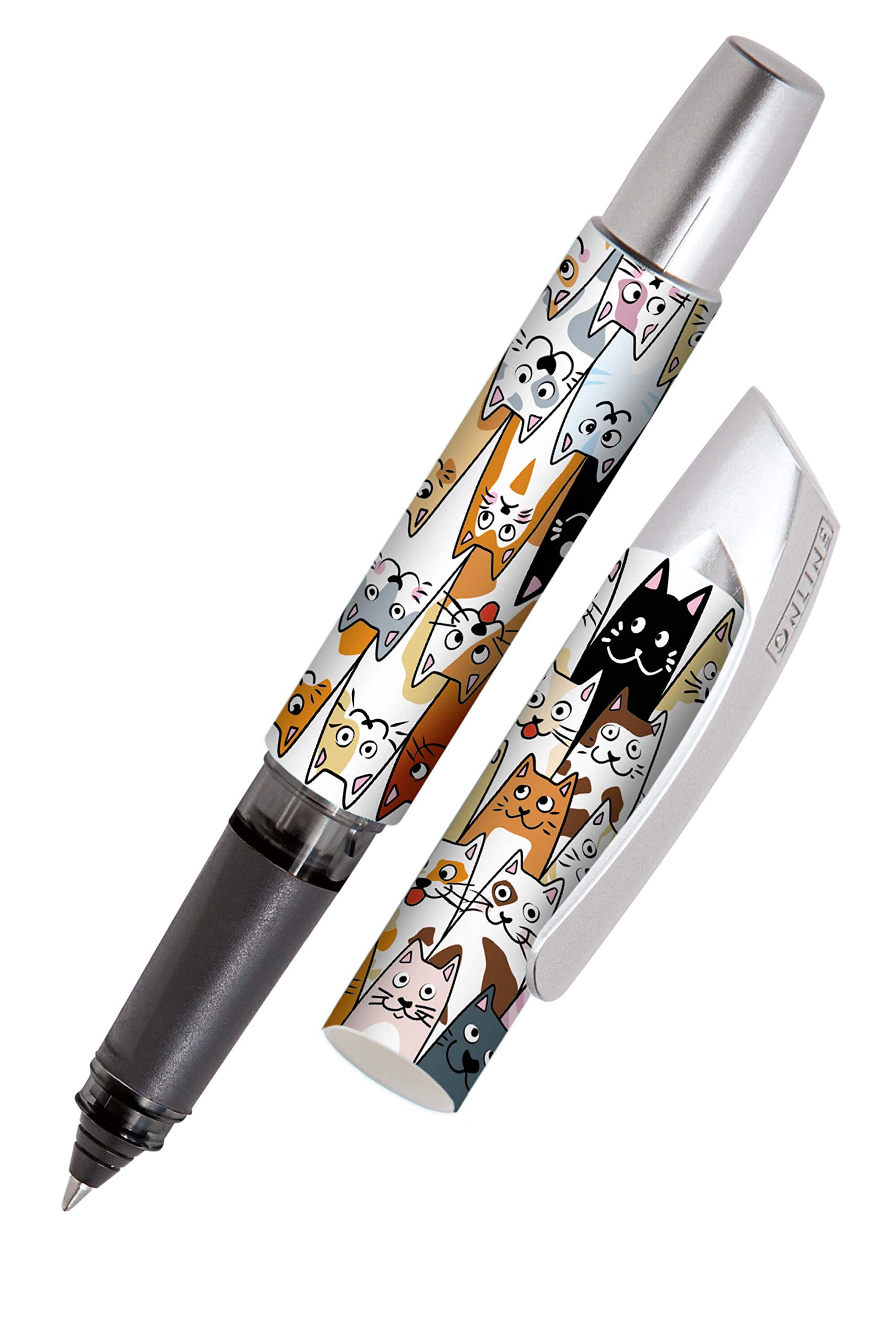 Online Ergonomic rollerball for school/college Campus Fluffy Cats - for left- and right-handed, soft grip part, for standard ink cartridges, refillable, ideal for beginners/pupils/students