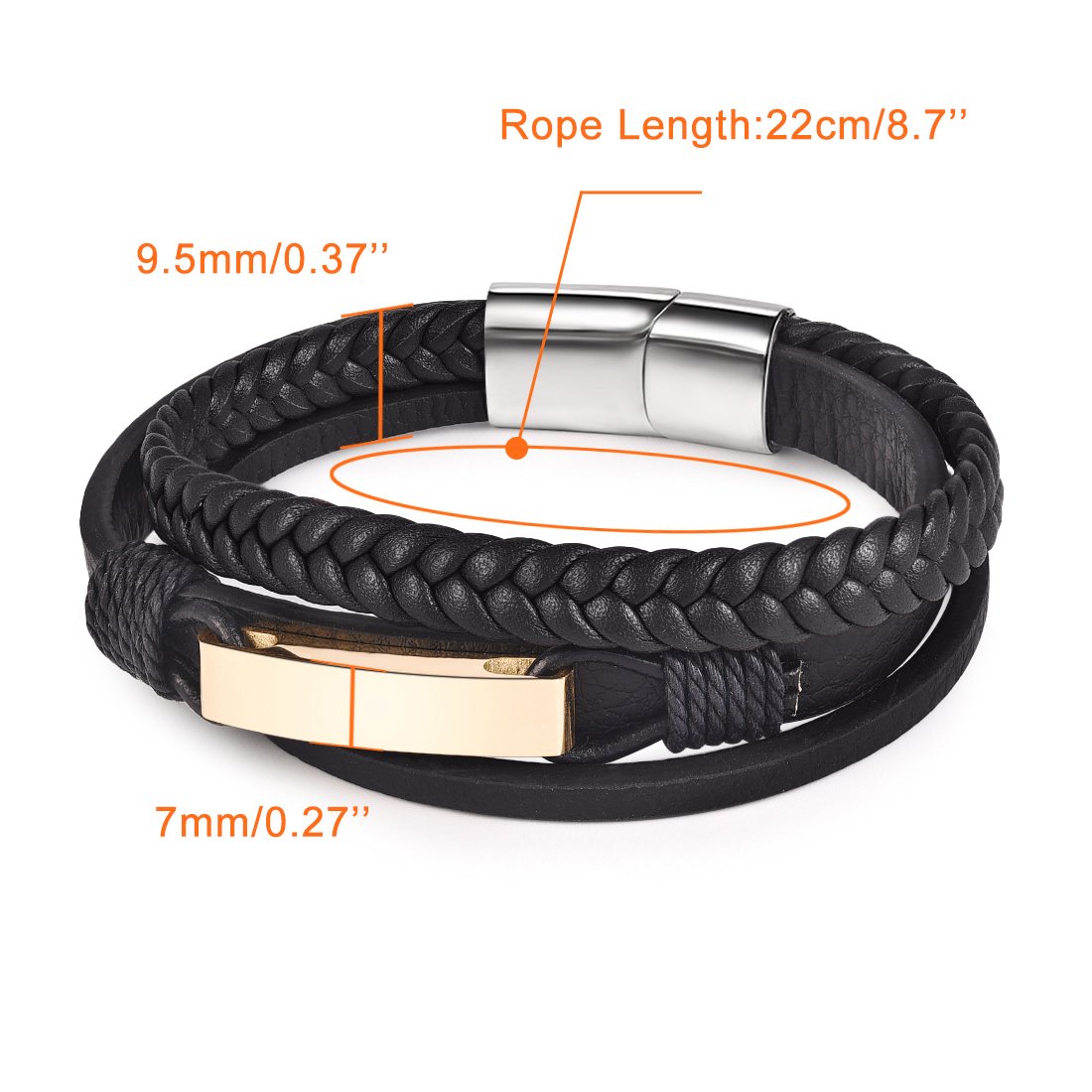 JIAYIQI Braided Leather Bracelets for Men with Magnetic Clasp Bracelet 7.3-8.7 Inch