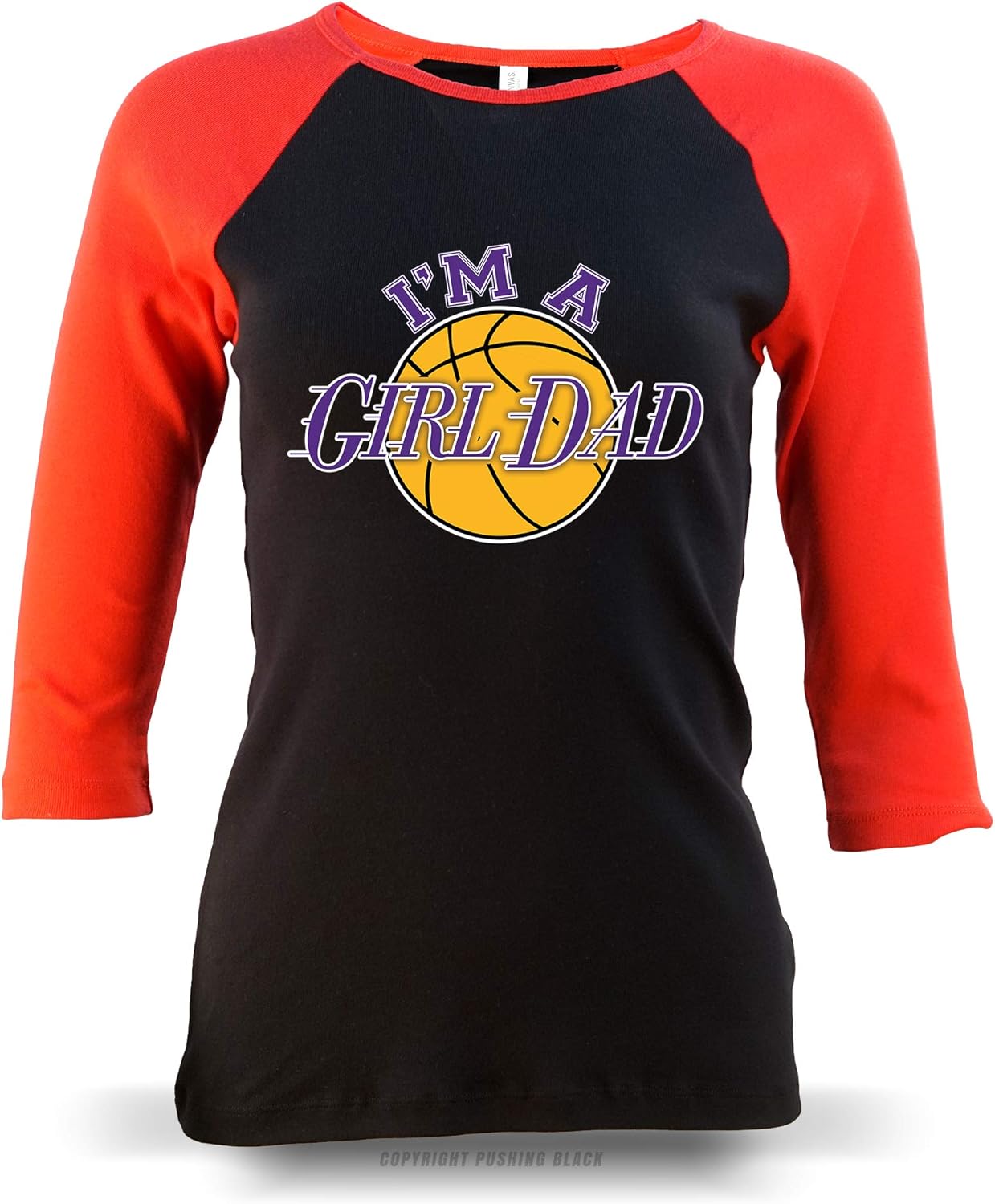 'Kobe - I'm a Girl Dad Ladies 3/4 Sleeve Raglan T-Shirt (Black with Red Sleeves (Bella + Canvas 