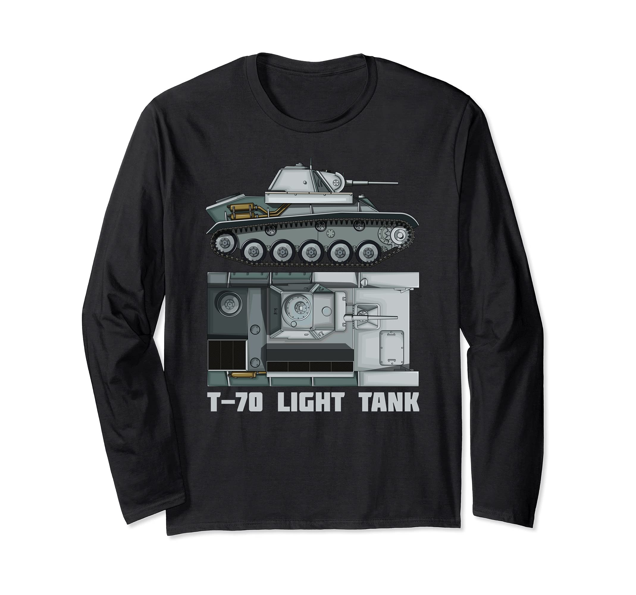 T-70 Soviet Light Tank Russian WW2 Tanks Diagram Long Sleeve T-Shirt