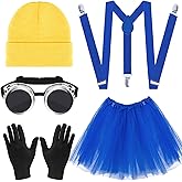WGOCAUK 6 PCS Adults Yellow Costume Accessories for Women, Beanie Suspenders for 100th Days of School Cosplay Dress Up